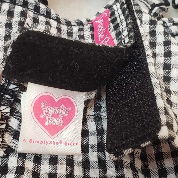 Smoochie Pooch B&W Gingham Ruffled Dog Dress Large & Pink White Polkadot Hat M/L - Picture 7 of 16